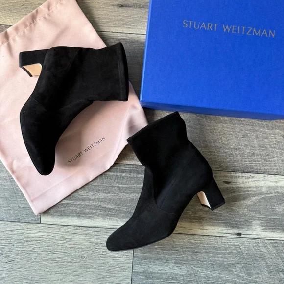 NWT Stuart Weitzman Niki 60 Black Suede Ankle Boots Classic Size 11 (41.5) NIB